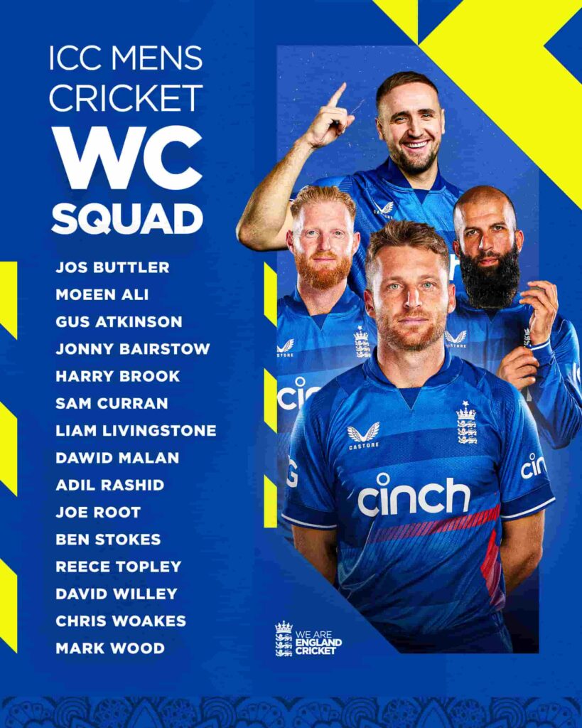 England Cricket World Cup Squad 2023
